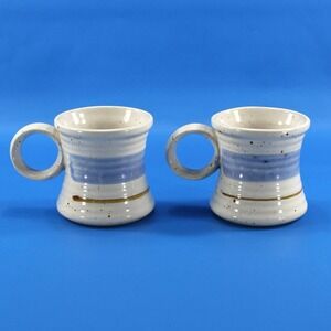 Clay in Mind Studio Pottery Mugs Set of 2 Big Loop Handles Vintage Hand Made
